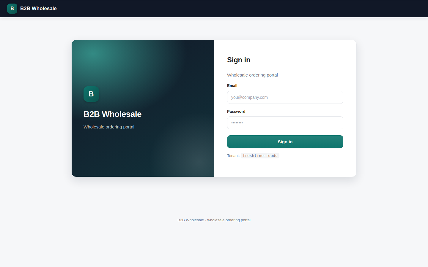 B2B Wholesale Ordering Portal — live demo tenant (FreshLine Foods)